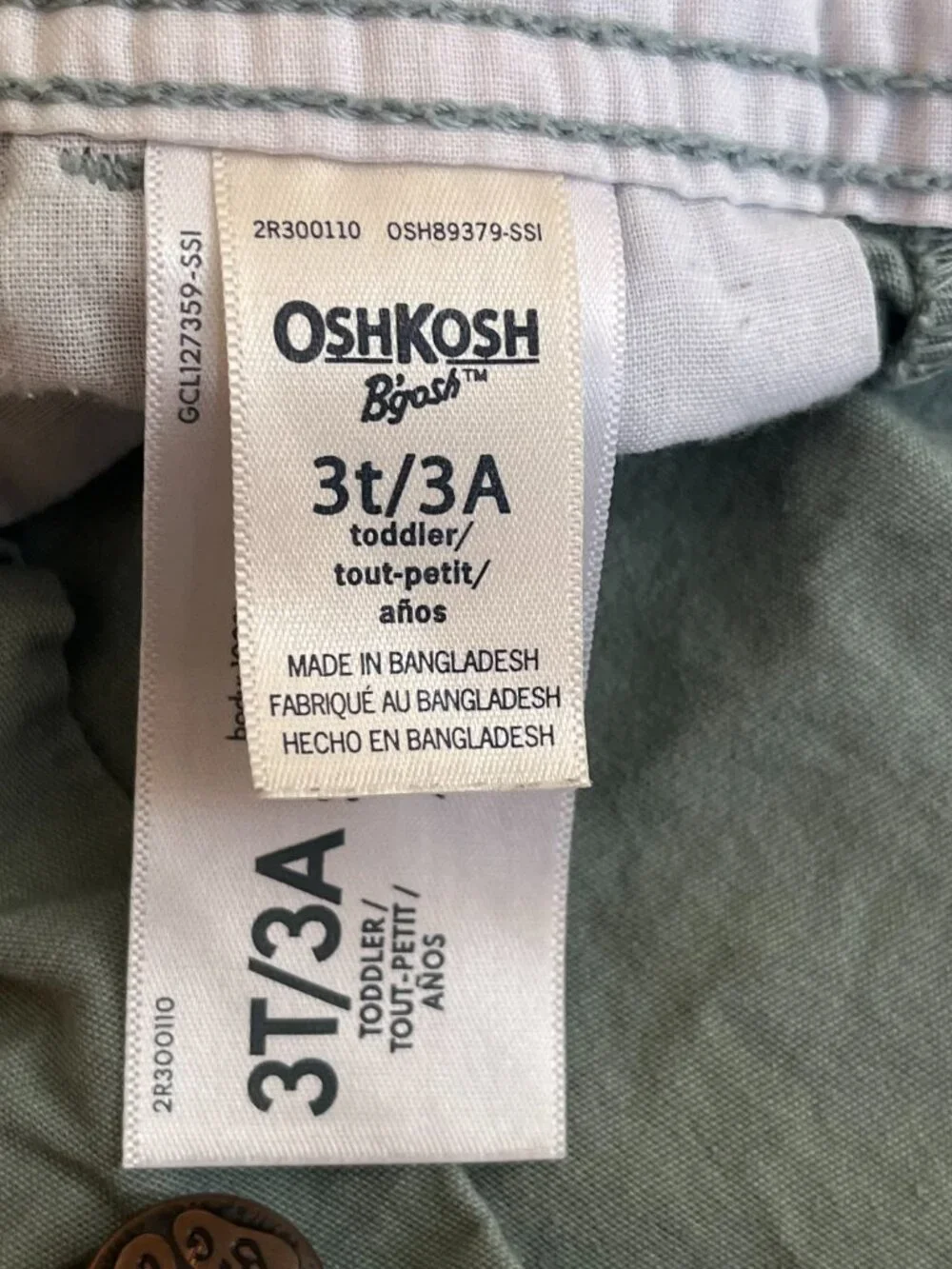 Oshkosh B'Gosh Youth Unisex 100% Cotton Green Overalls Plaid Lining Size 3T
